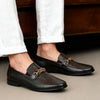 LE TORO Classic Maroon & Black Slip-On Loafers with Metal Buckle