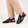 LE TORO Black Handcrafted Woven Leather Peshawari Chappal