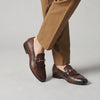 LE TORO Brown Leather Fringe Loafers with Metal Bit