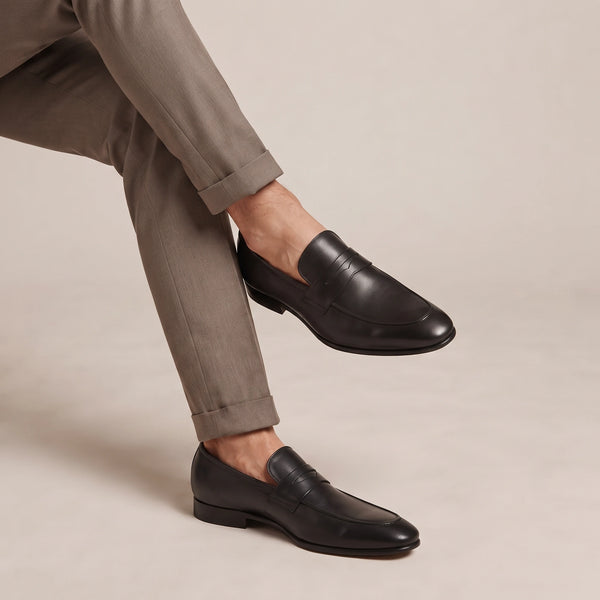LE TORO Classic Black Formal Slip-On Shoes