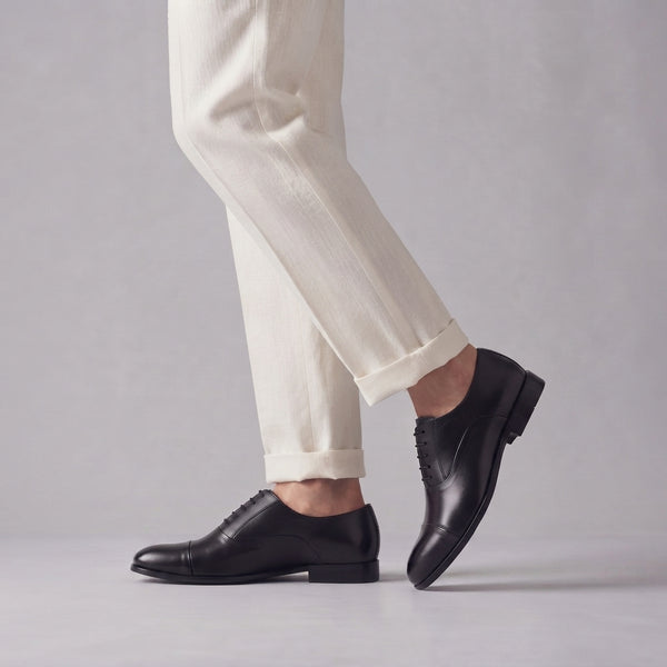 LE TORO Men's Classic Black Leather Oxford Shoes