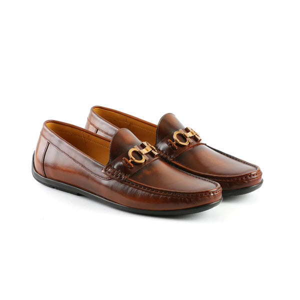 LE TORO Classic Tan Metal Buckle Leather Moccasins