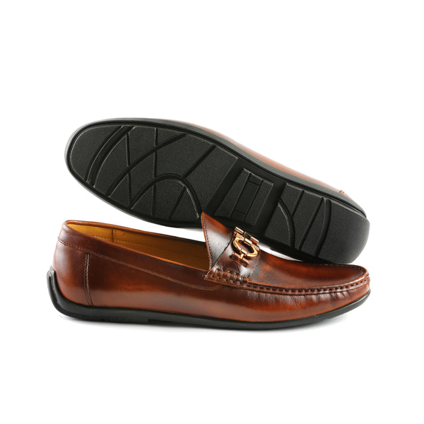 LE TORO Classic Tan Metal Buckle Leather Moccasins