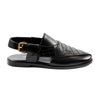 LE TORO Modern Black Geometric Embossed Leather Peshawari Sandals