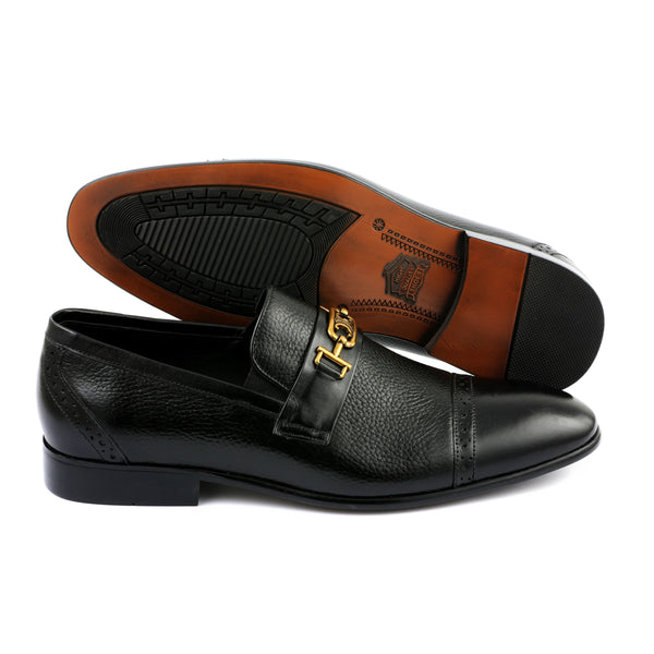 LE TORO Luxury Black Leather Shoeswith Gold Buckle for Men
