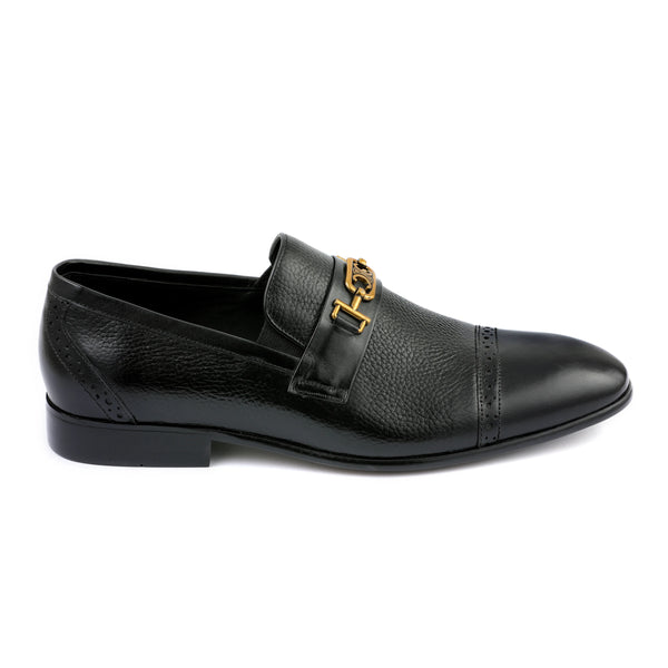 LE TORO Luxury Black Leather Shoeswith Gold Buckle for Men