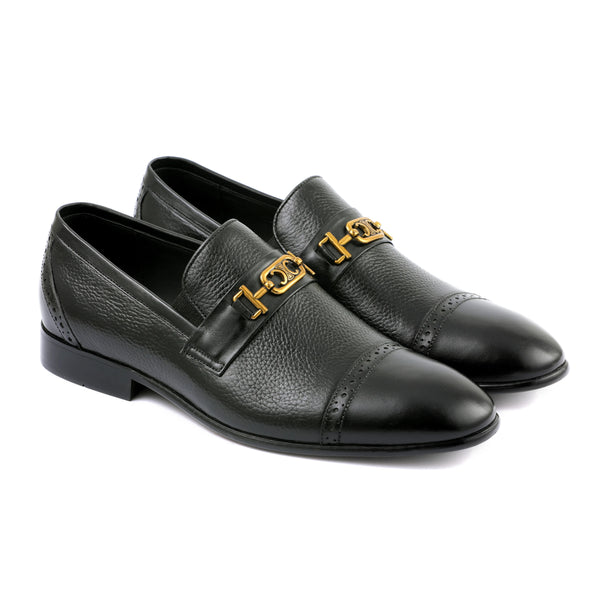 LE TORO Luxury Black Leather Shoeswith Gold Buckle for Men