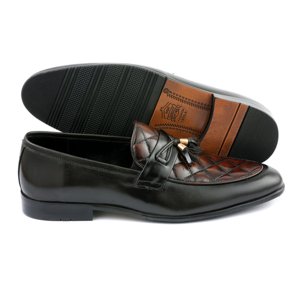 LE TORO Men's Stylish Two-Tone Leather Slip-On Tassel Shoes