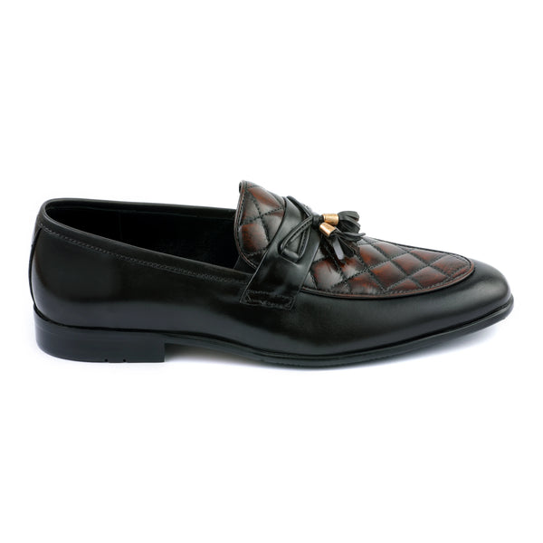 LE TORO Men's Stylish Two-Tone Leather Slip-On Tassel Shoes