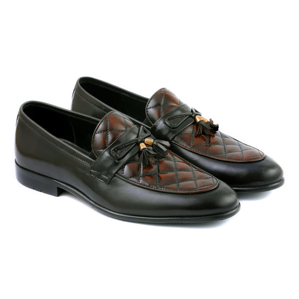 LE TORO Men's Stylish Two-Tone Leather Slip-On Tassel Shoes
