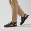 LE TORO Men's Premium Brown Textured Leather Peshawari Sandals