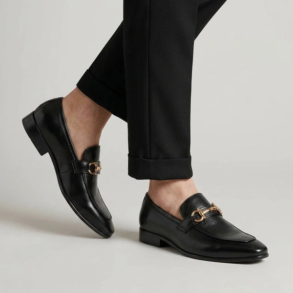 LE TORO Premium Black Metal Buckle Slip-On Shoes
