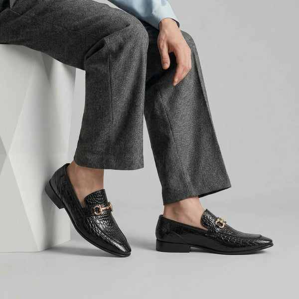 LE TORO Premium Crocodile Textured Slip-On Shoes