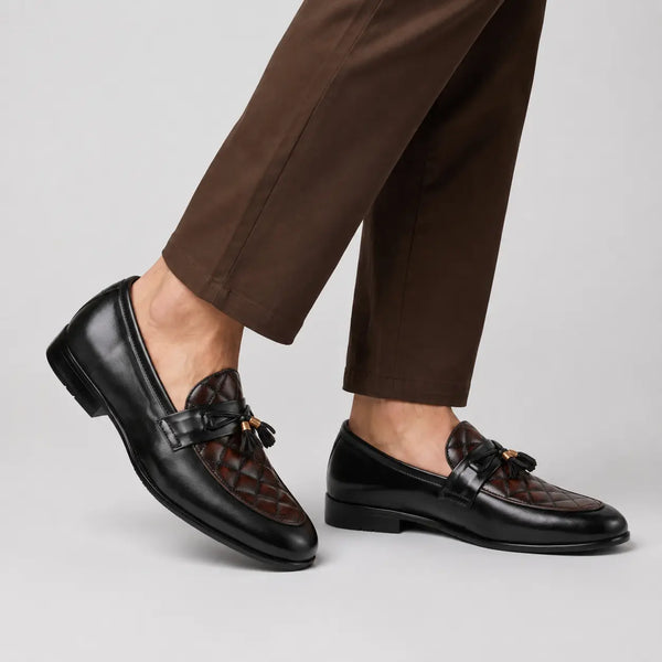 LE TORO Men's Stylish Two-Tone Leather Slip-On Tassel Shoes