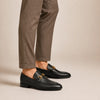 LE TORO Classic Black Leather Luxury Loafers with Metal Buckle