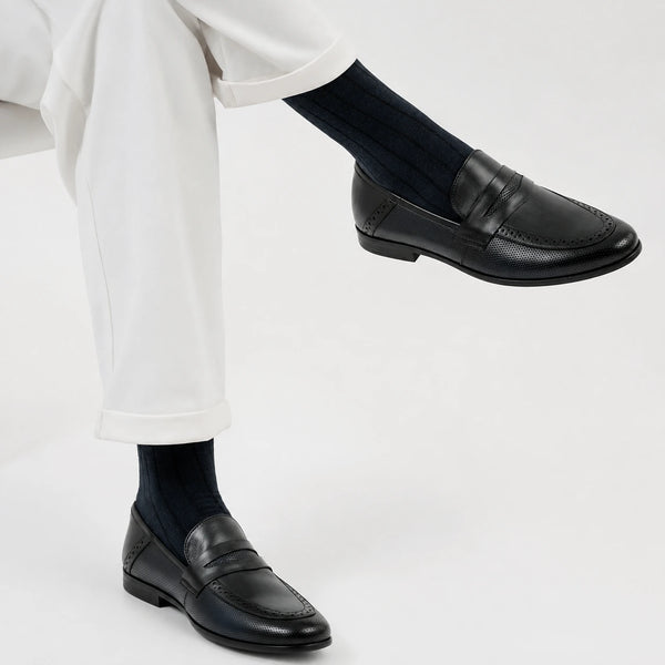 LE TORO Premium Black Perforated Brogue Loafers