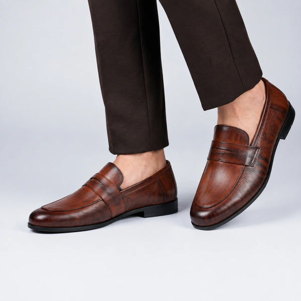 LE TORO Premium Tan Brown Leather Penny Loafers