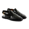LE TORO Modern Black Geometric Embossed Leather Peshawari Sandals