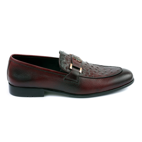LE TOROClassic Maroon Leather Luxury Loafers with Buckle