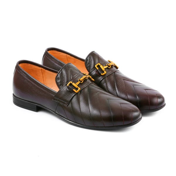 LE TORO Classic Brown Designer Luxury Loafers with Metal Buckle