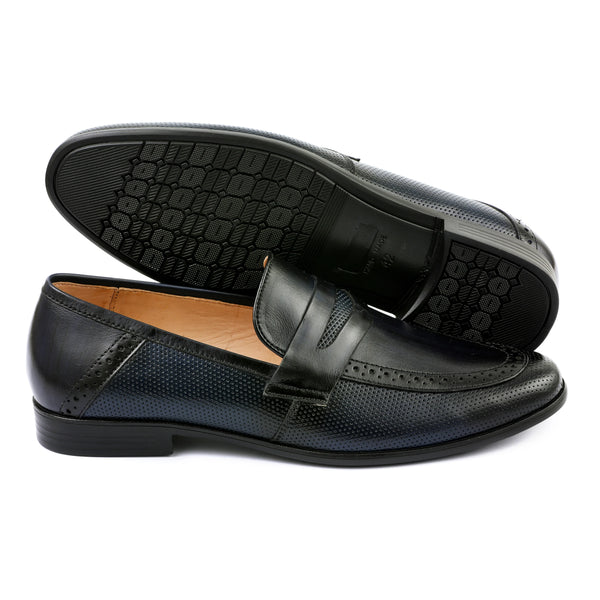 LE TORO Premium Black Perforated Brogue Loafers